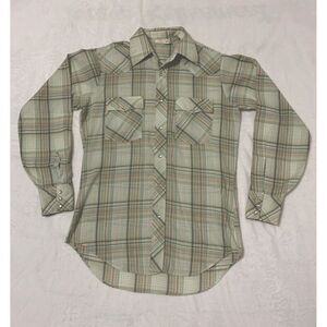 Levis Vintage 70’s Shirt Men's Medium Plaid Snaps White Tab Western